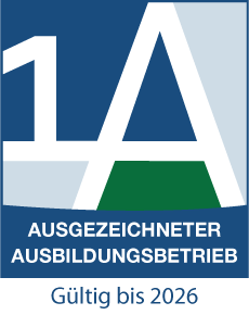 Ausbildungssiegel "1 A Ausgezeichneter Ausbildungsbetrieb" der IHK mit Gültigkeit bis 2026