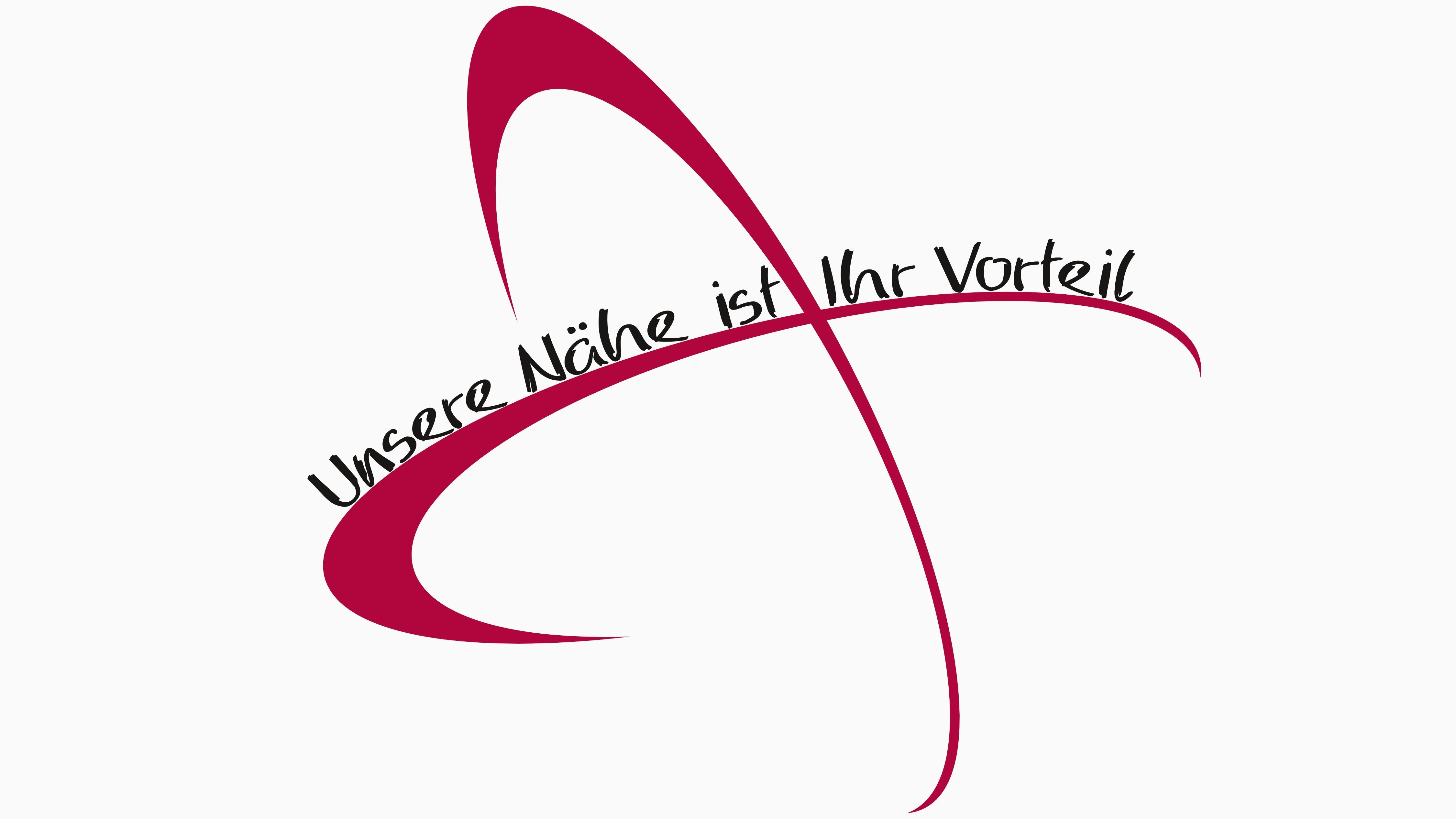 Unser Schriftzug "Unsere Nähe ist Ihr Vorteil" und der Atombogen aus unserem Logo