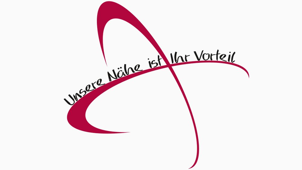 Unser Schriftzug "Unsere Nähe ist Ihr Vorteil" und der Atombogen aus unserem Logo